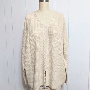 Hem and Thread Oversized Knit Sweater